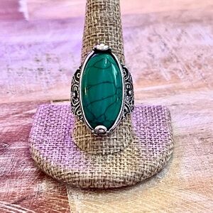 Luna Bold Boho Green Turquoise & Silver Ring